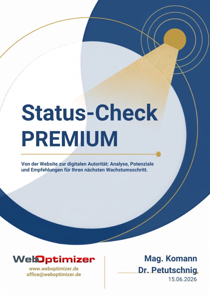 Deckblatt des Status-Check-PREMIUM-Reports mit Analyse, Potenzialen und Empfehlungen