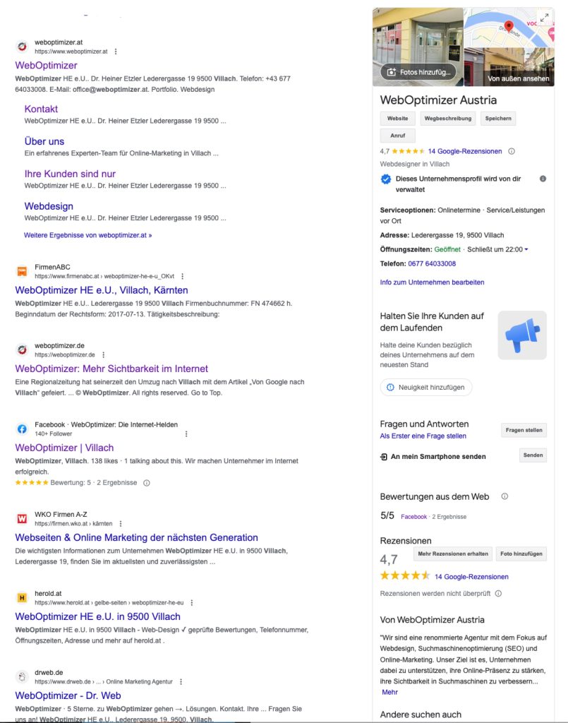 weboptimizer google unternehmensprofil